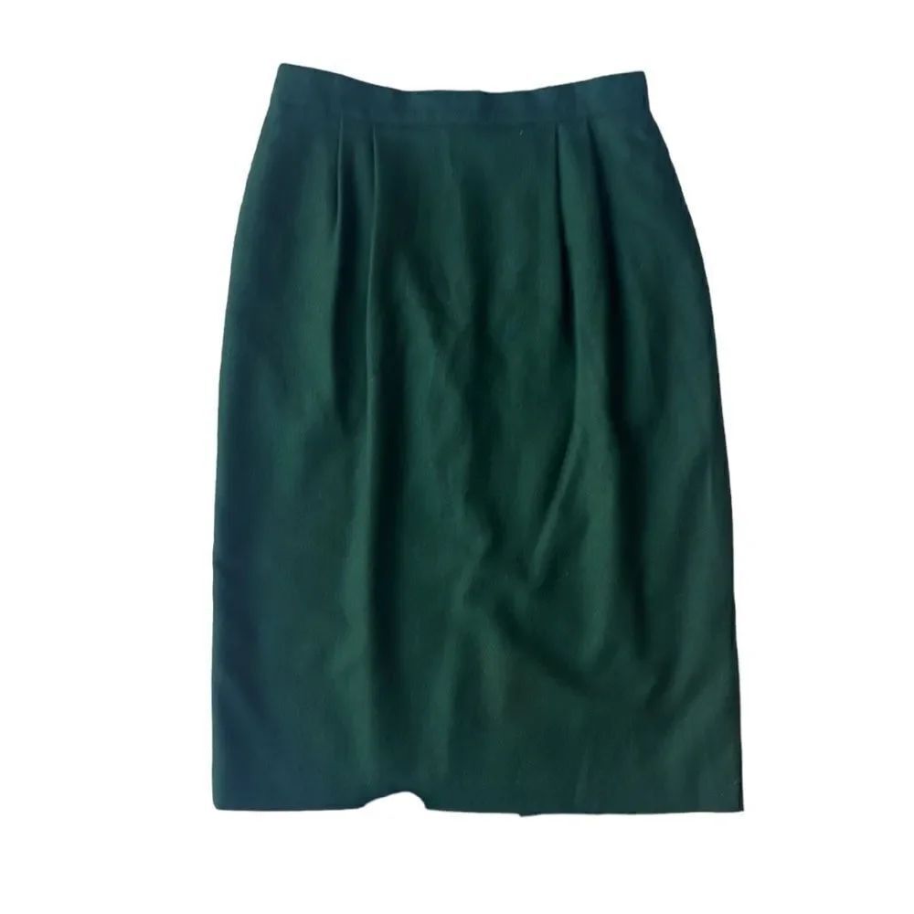 Vintage Leslie Fay Green 100% Wool Pleated Lined ALine 80’s Midi Career Skirt 14